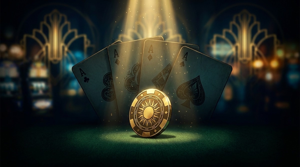 Affiche des Quatre As : les cartes du casino Le Royal sur la feutrine verte