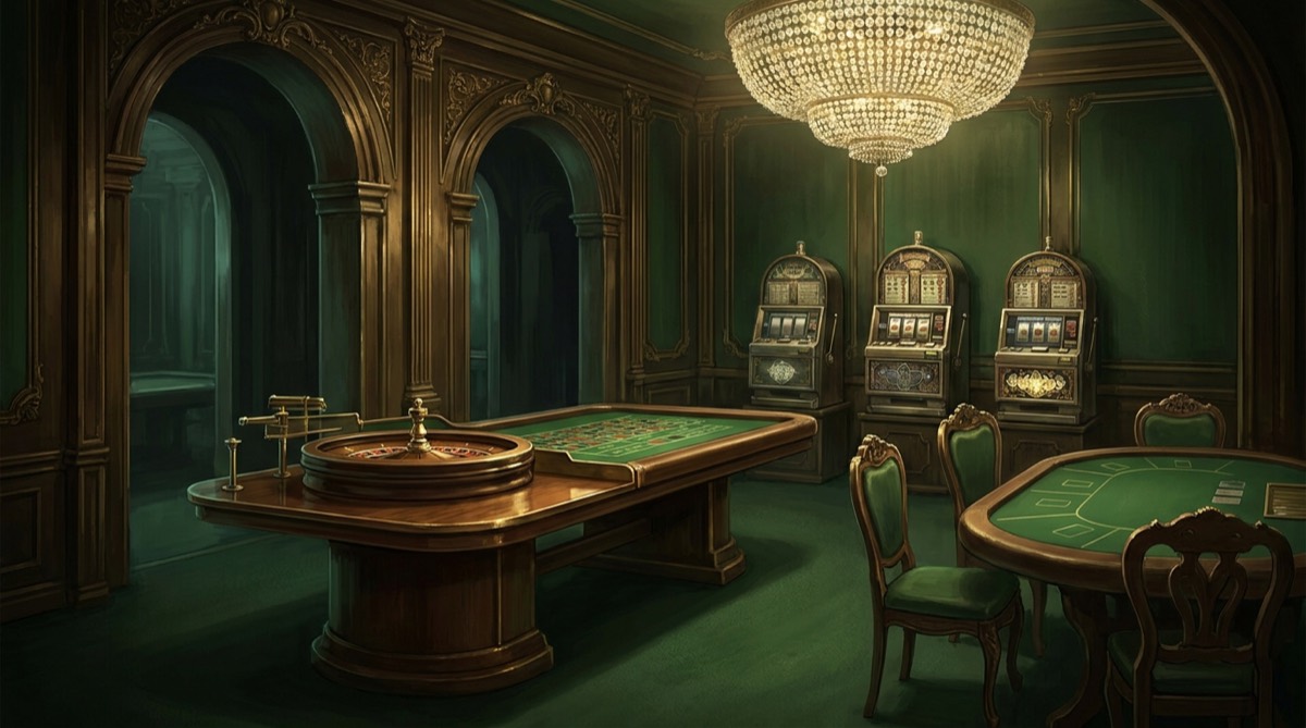 Ambiance de soirée jeux à la maison : salle de casino années folles